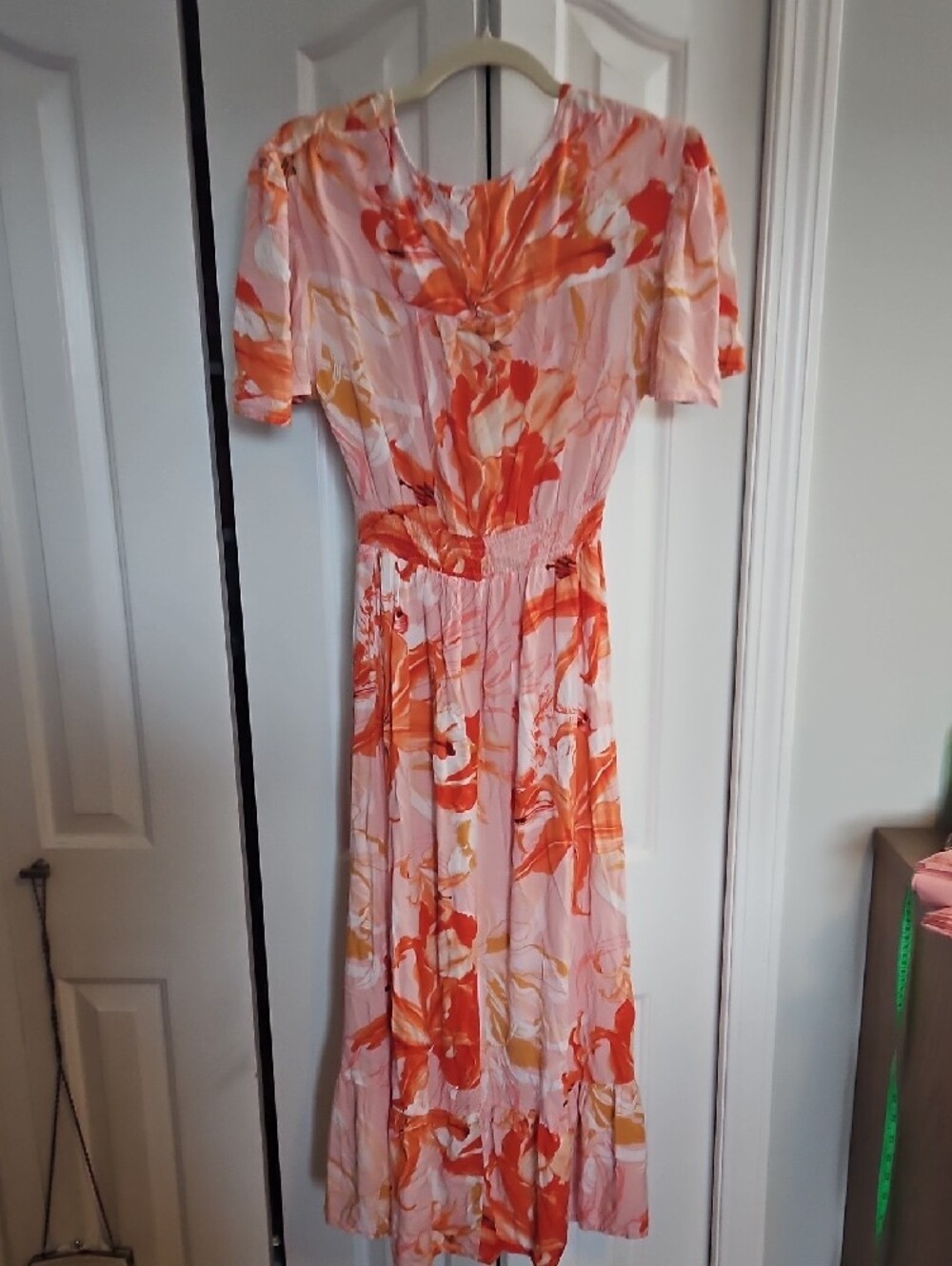 Abel The Label Pink & Orange Floral V-Neck Midi Dress L - Picture 4 of 5